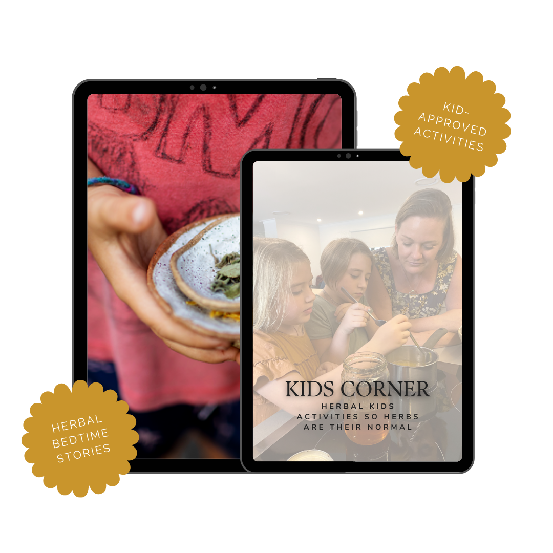 Picture of mock-up showing cover of this section and picture of a kid holding bowls with herbs